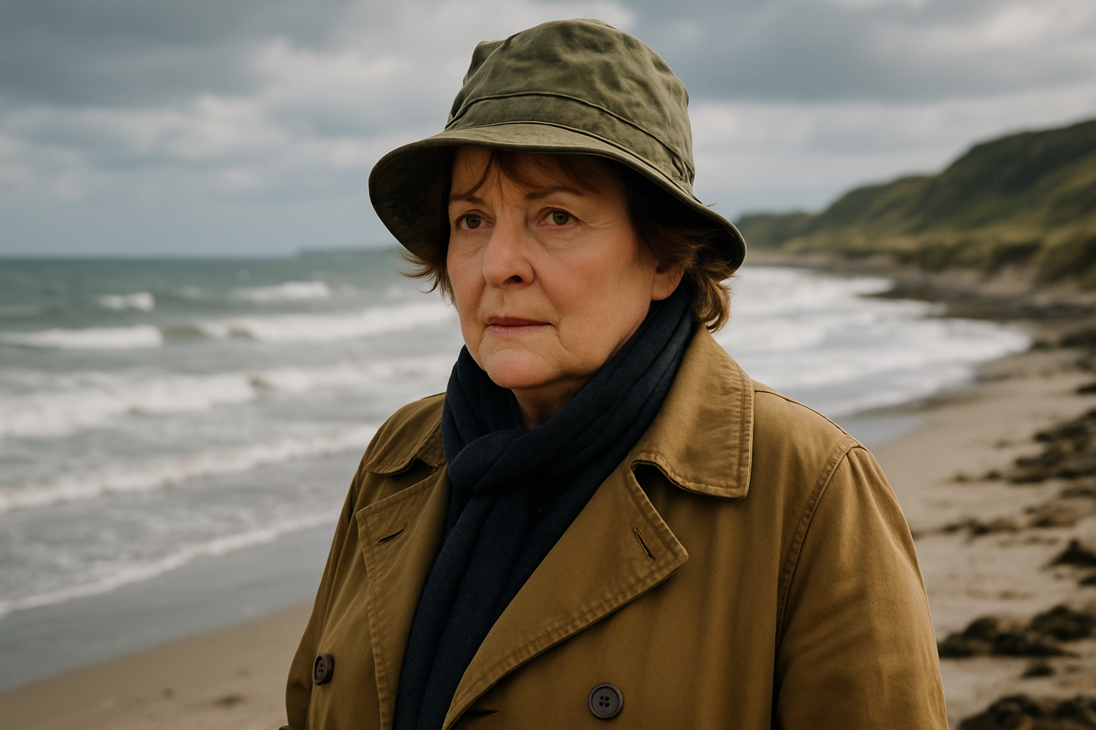 Brenda Blethyn as DCI Vera Stanhope on the Northumberland coast in the ITV crime drama Vera